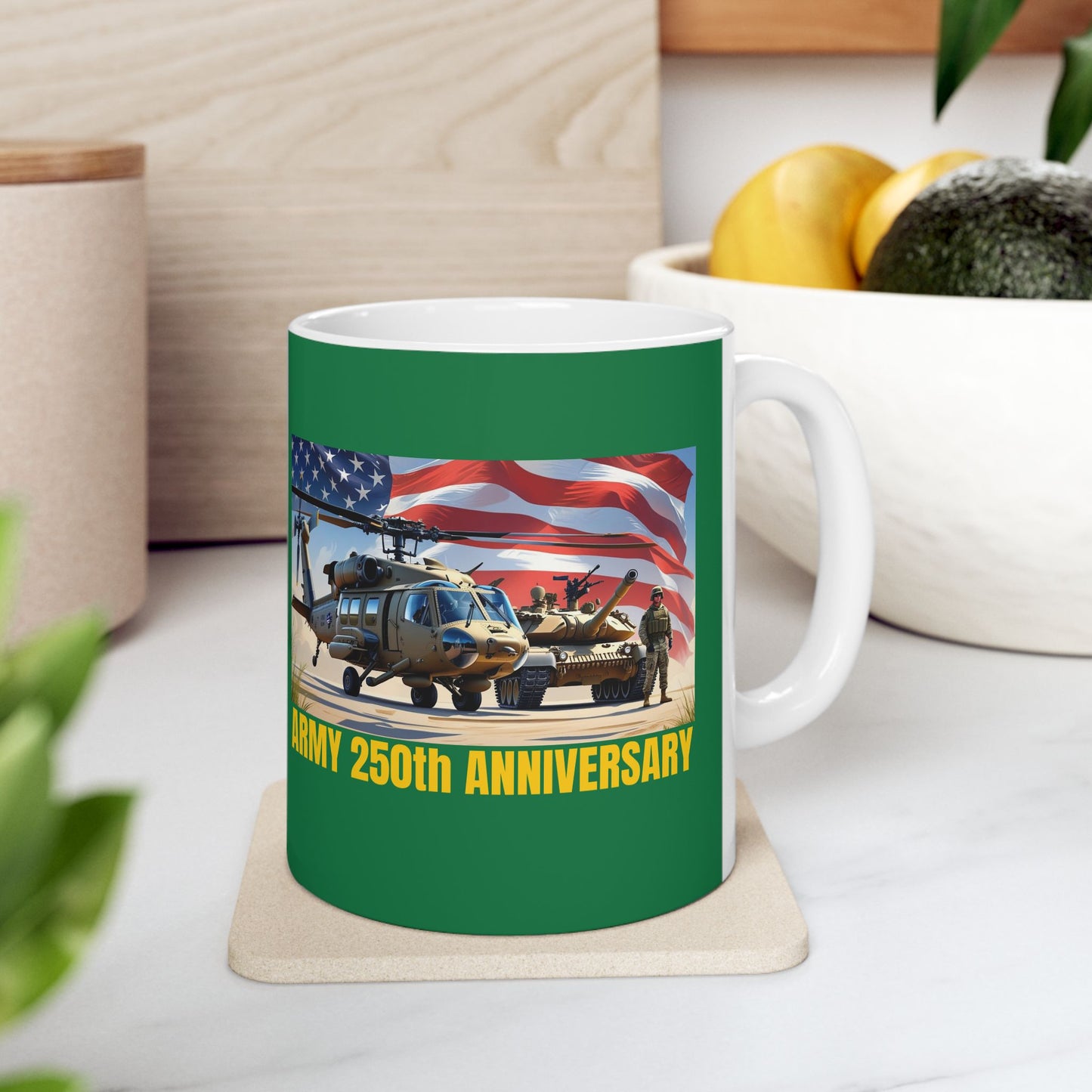 Military-Themed Ceramic Mug, Army 250th Anniversary, Personalized Gift, Veteran's Day Mug, 11oz 15oz Coffee Cup, Military Decor
