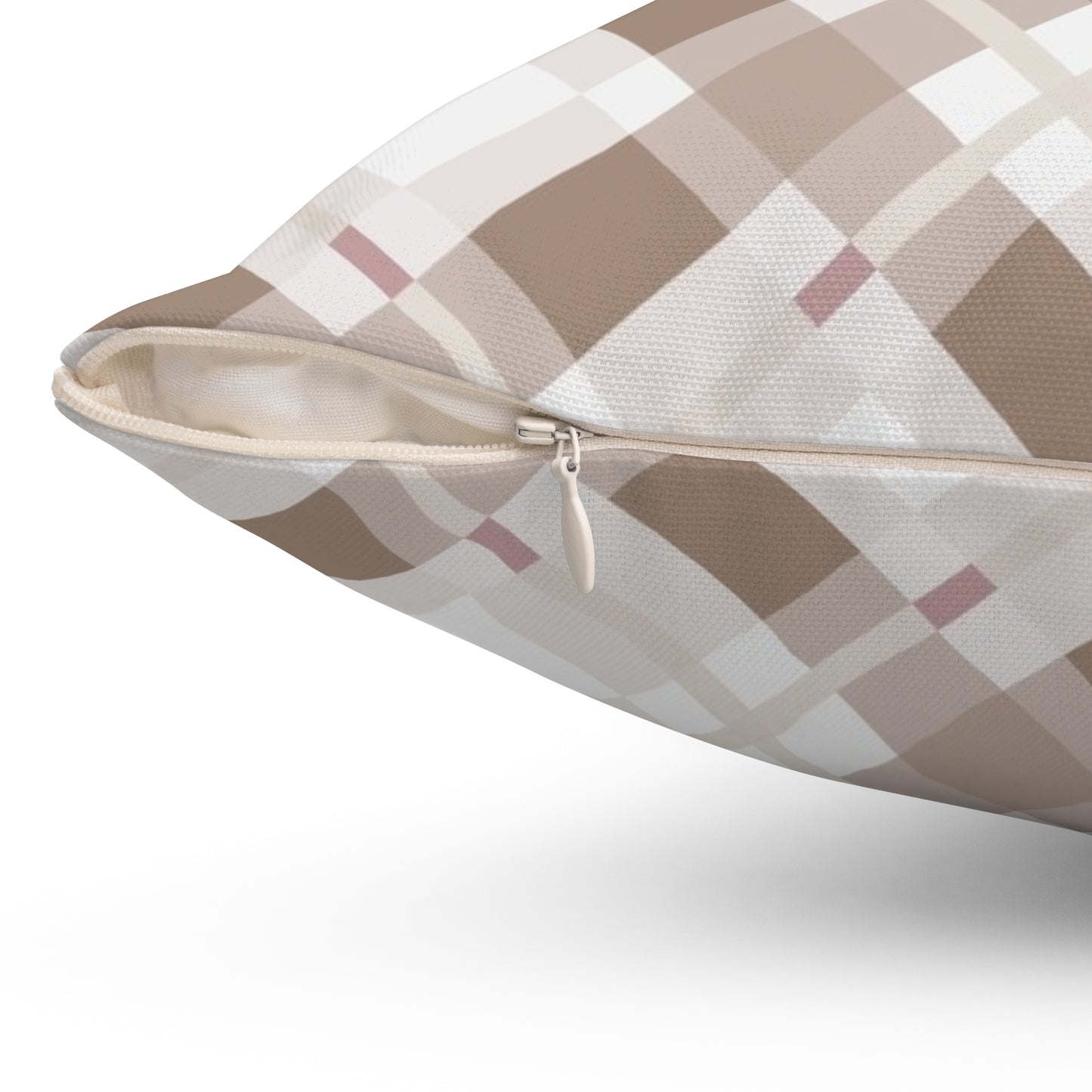 Neutral Beige Plaid Throw Pillow — Cozy Farmhouse Decorative Cushion