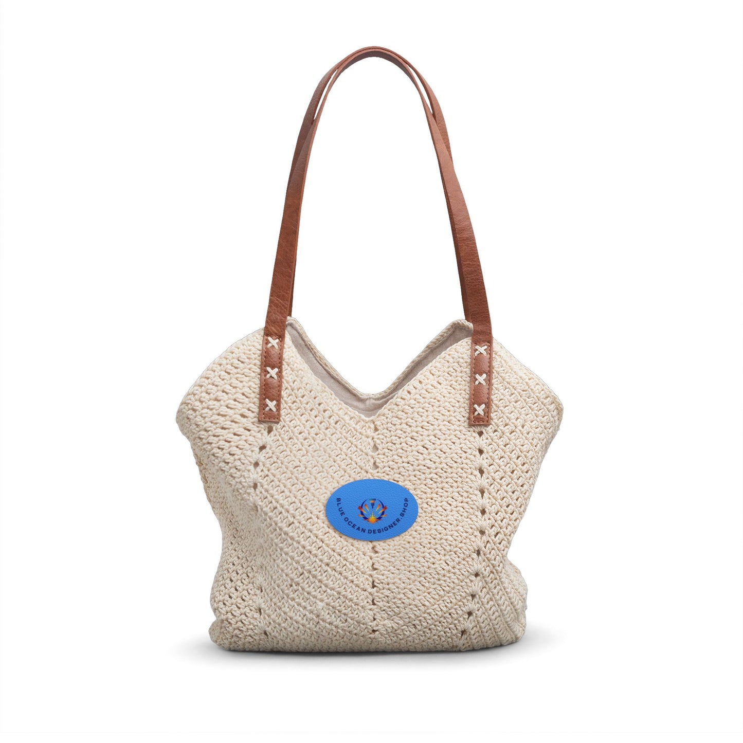 Woven Straw Shoulder Bag — Boho Beach Tote with Leather Straps