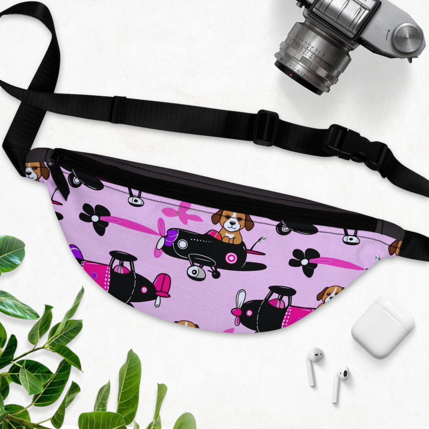 Pink Puppy Skateboard Fanny Pack — Cute Skate Dog Waist Bag