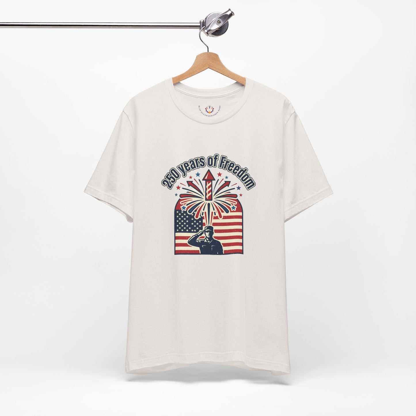 Patriotic 4th of July T-Shirt – "250 Years of Freedom" Fireworks & Salute Tee