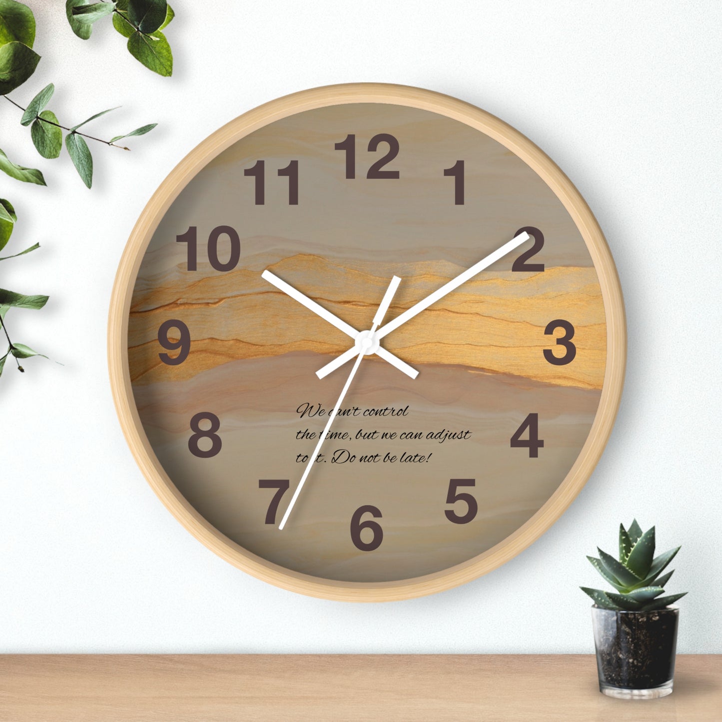 Marble Sunset Wall Clock — Decorative Timepiece with Inspiring Quote
