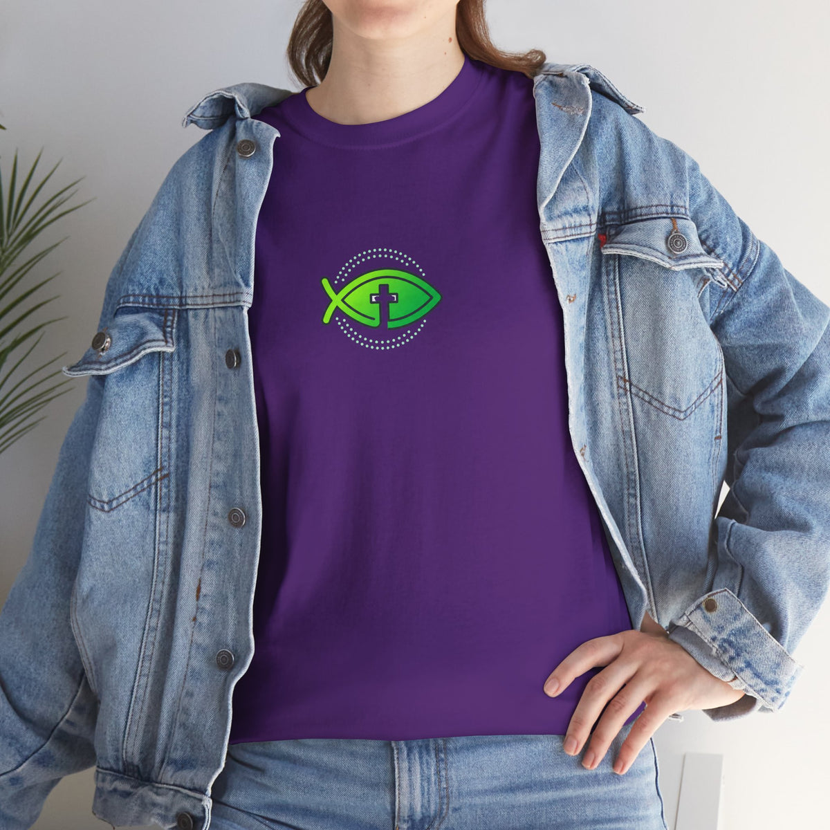Christian Fish Logo Tee — Green Ichthys Symbol T-Shirt