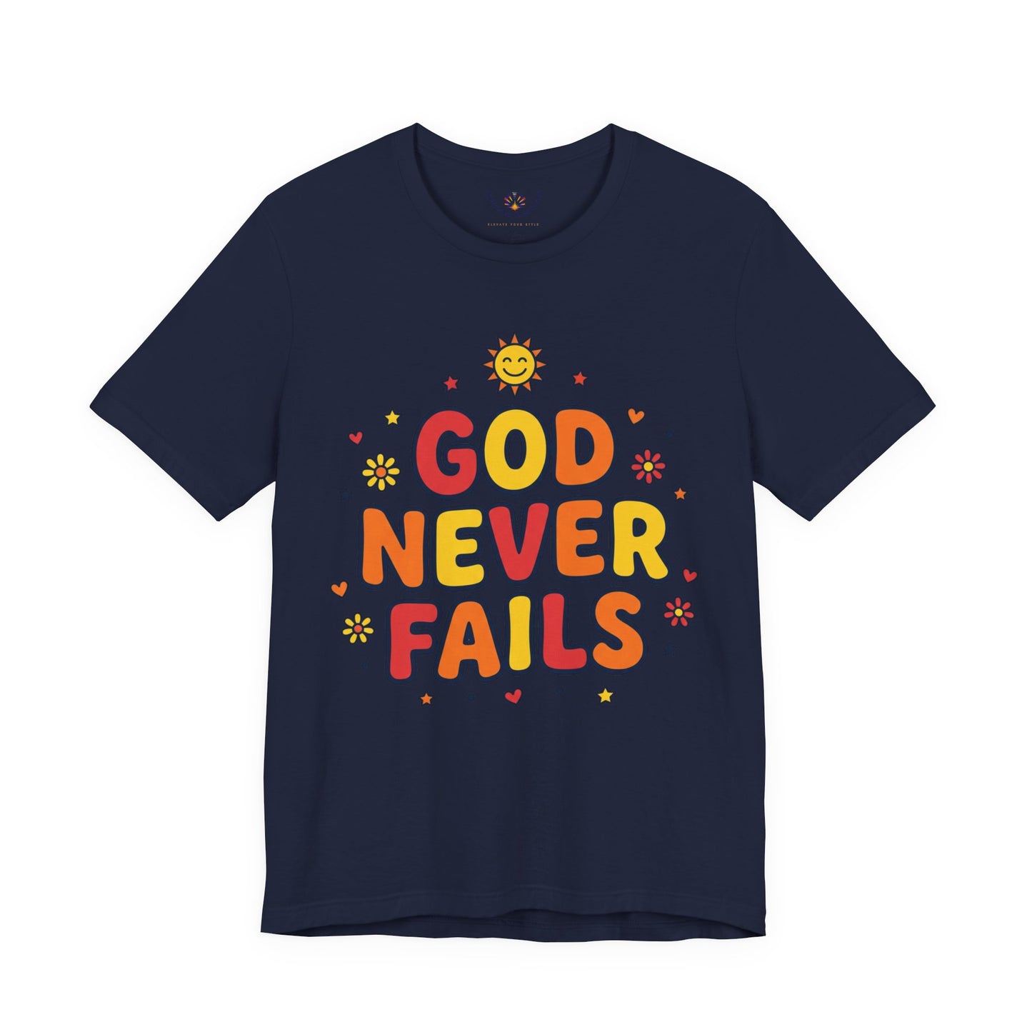 God Never Fails Tee | Christian encouragement, retro groovy pastel