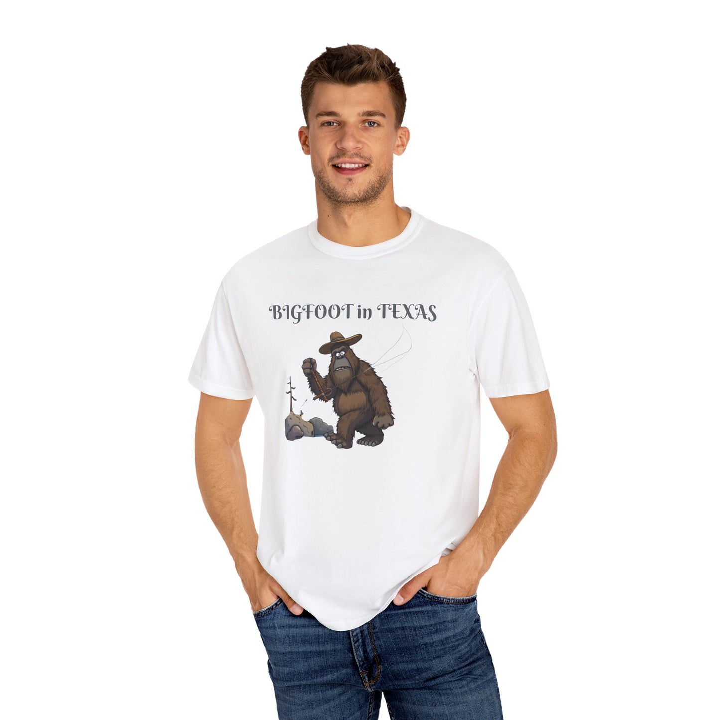 Personalize Bigfoot in Texas T-Shirt, Unisex Garment-Dyed Tee for Outdoor Lovers, Fun Gift for Nature Enthusiasts, Perfect for Texas Celebrations