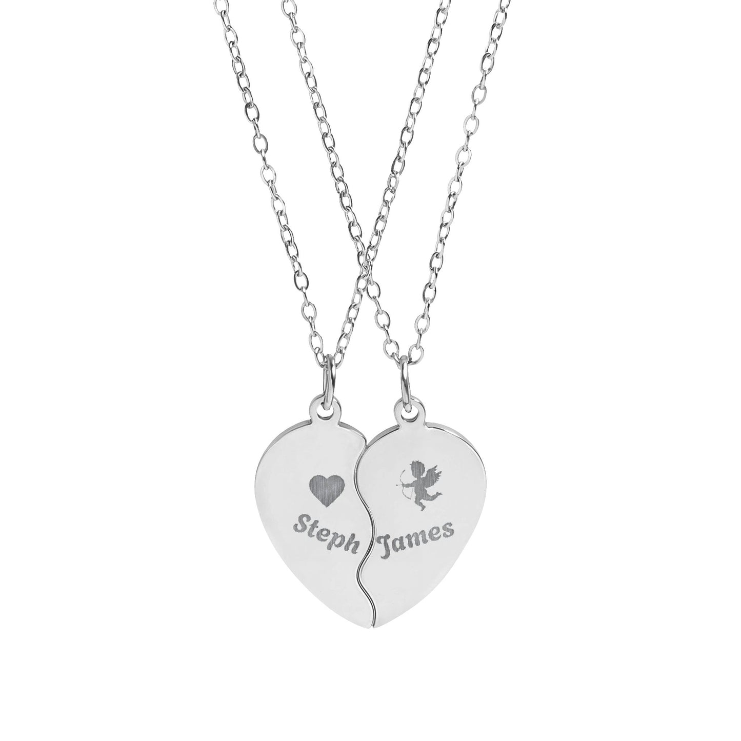 Engravable Break-Apart Heart Necklace Set – Personalized Split Pendant for Couples & Best Friends