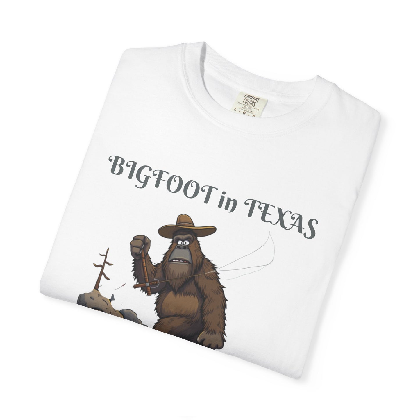 Personalize Bigfoot in Texas T-Shirt, Unisex Garment-Dyed Tee for Outdoor Lovers, Fun Gift for Nature Enthusiasts, Perfect for Texas Celebrations