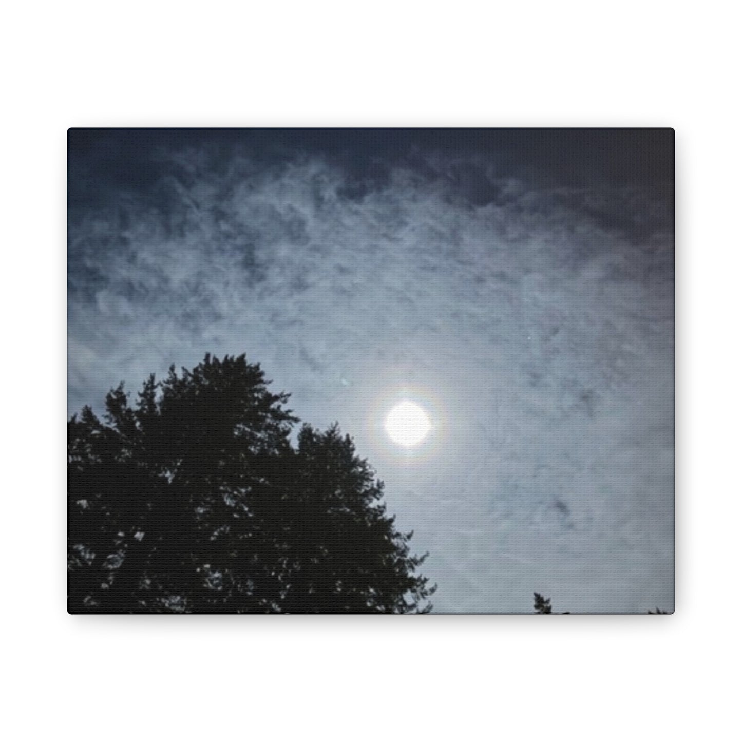 Ethereal Moon Over Trees Canvas Wall Art — Night Sky Photography