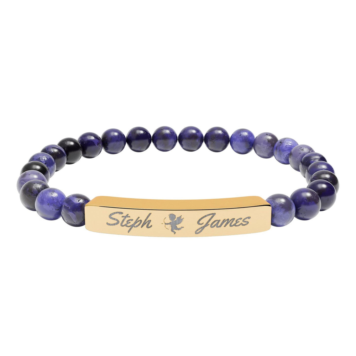 Engravable Natural Stone Bar Bracelet – Personalized Stretch Beaded Bracelet