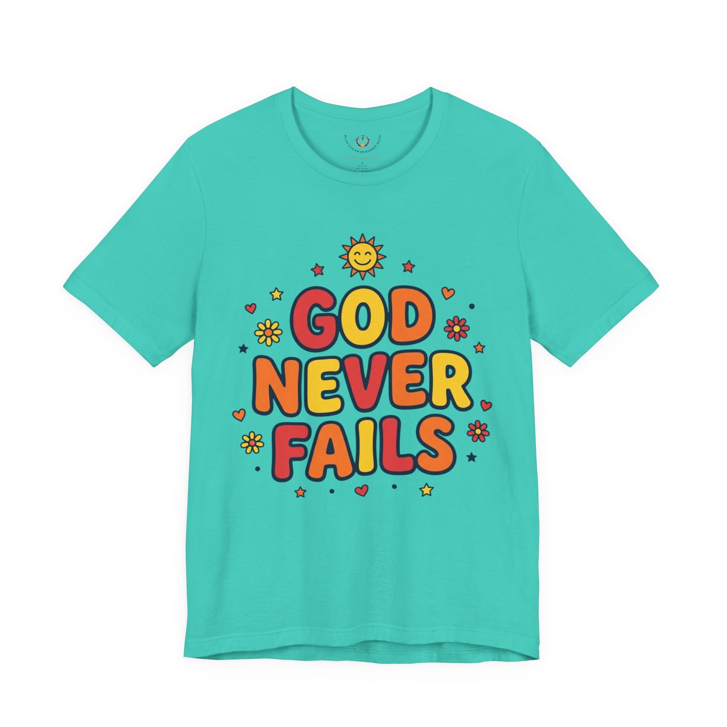 God Never Fails Tee | Christian encouragement, retro groovy pastel