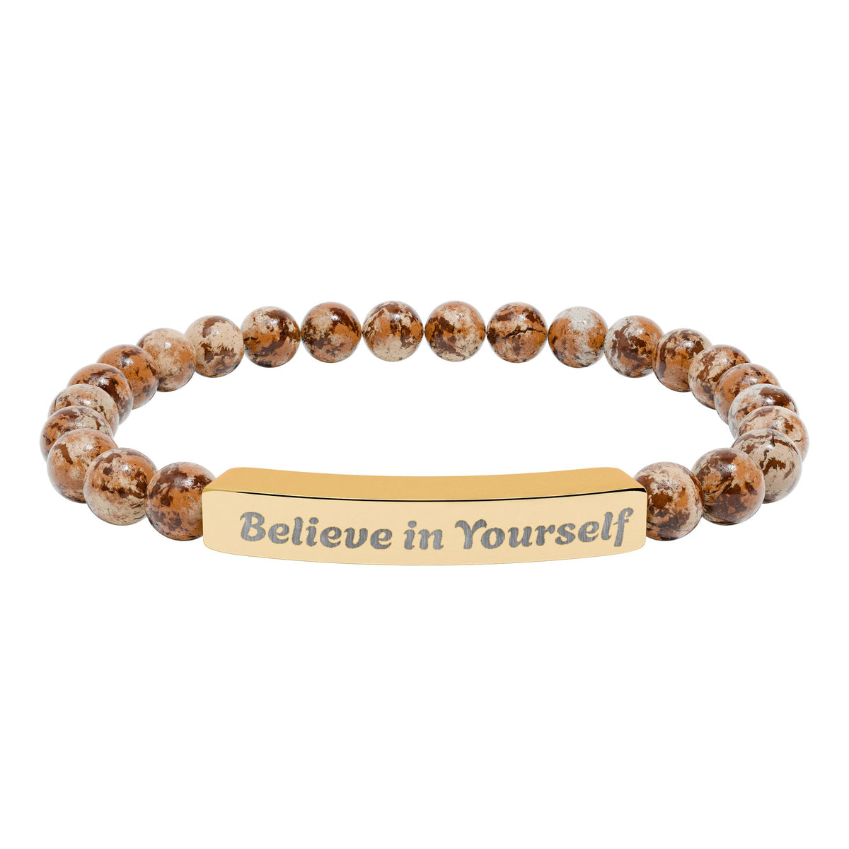 Engraved Natural Stone Stretch Bracelet — "Believe in Yourself"