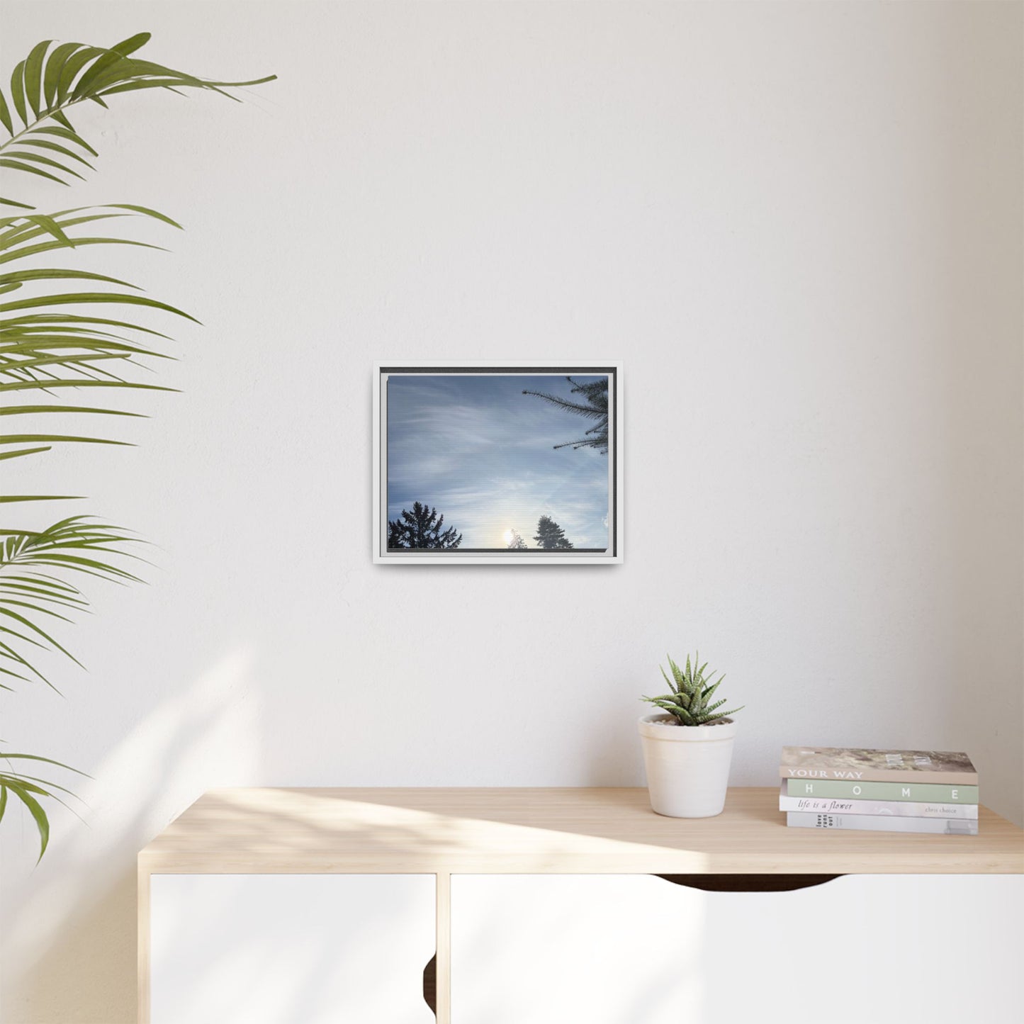 Framed Matte Canvas Wall Art — Winter Sky Tree Photograph