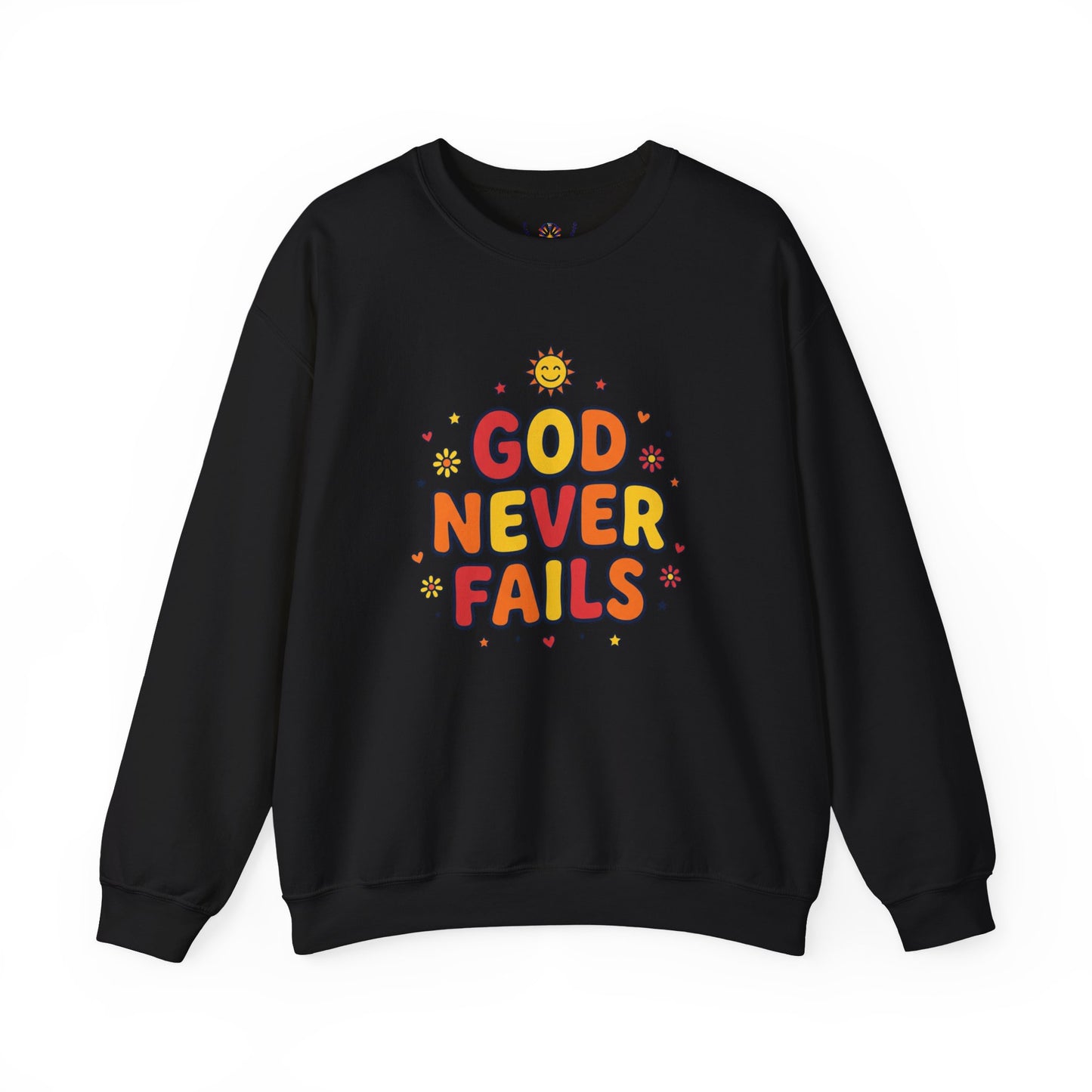 God Never Fails Crewneck Sweatshirt | Christian Encouragement, Retro Pastel Groovy