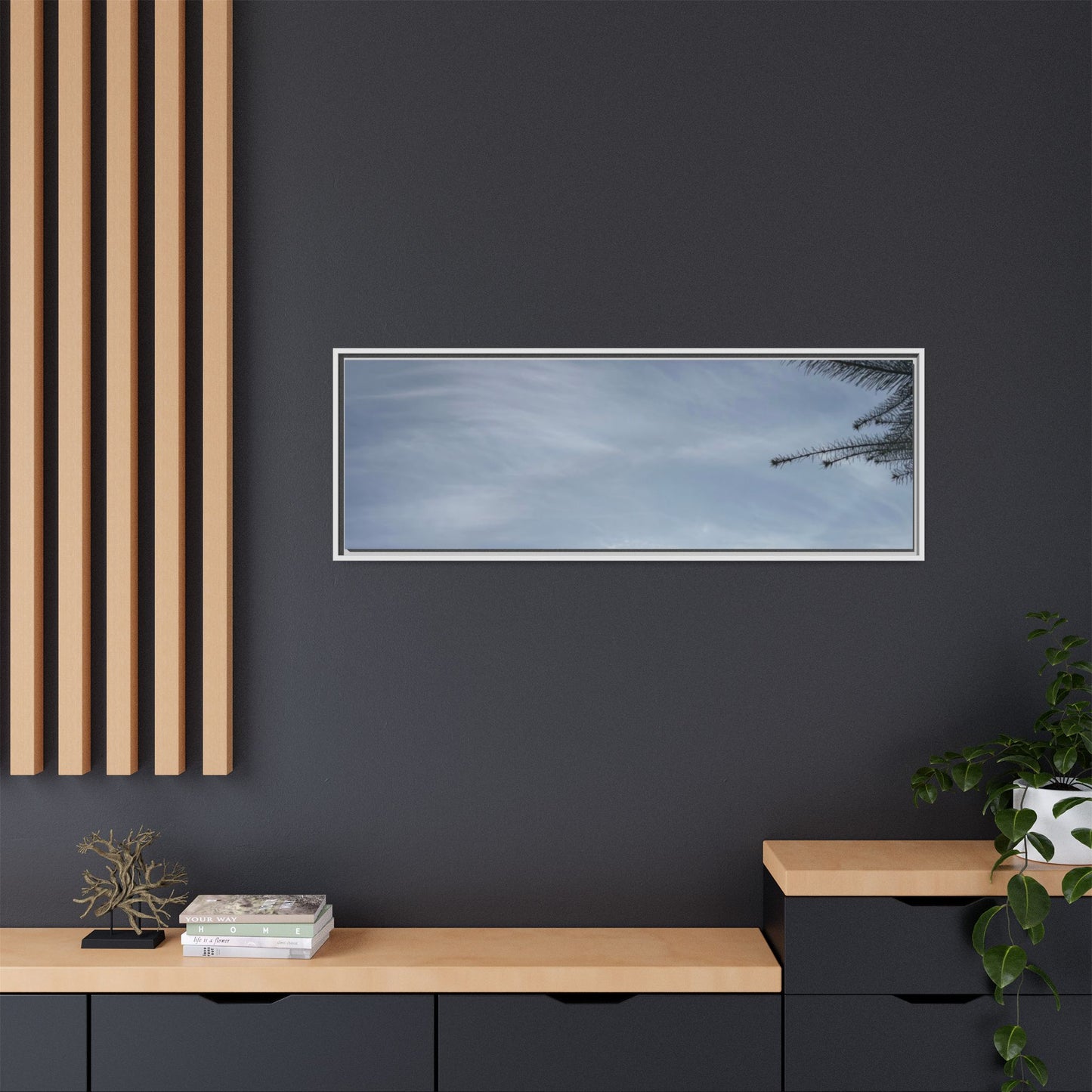 Framed Matte Canvas Wall Art — Winter Sky Tree Photograph