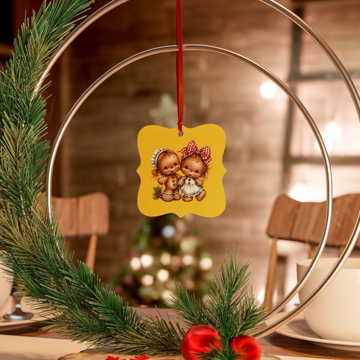 Gingerbread Kids Aluminum Ornament – Retro Christmas Tree Decoration (1/5/10/20 pcs)