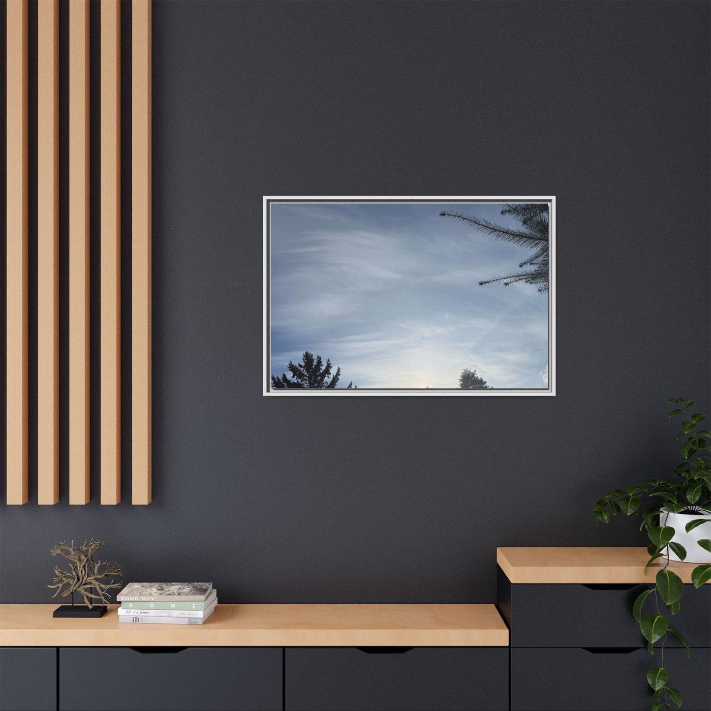 Framed Matte Canvas Wall Art — Winter Sky Tree Photograph