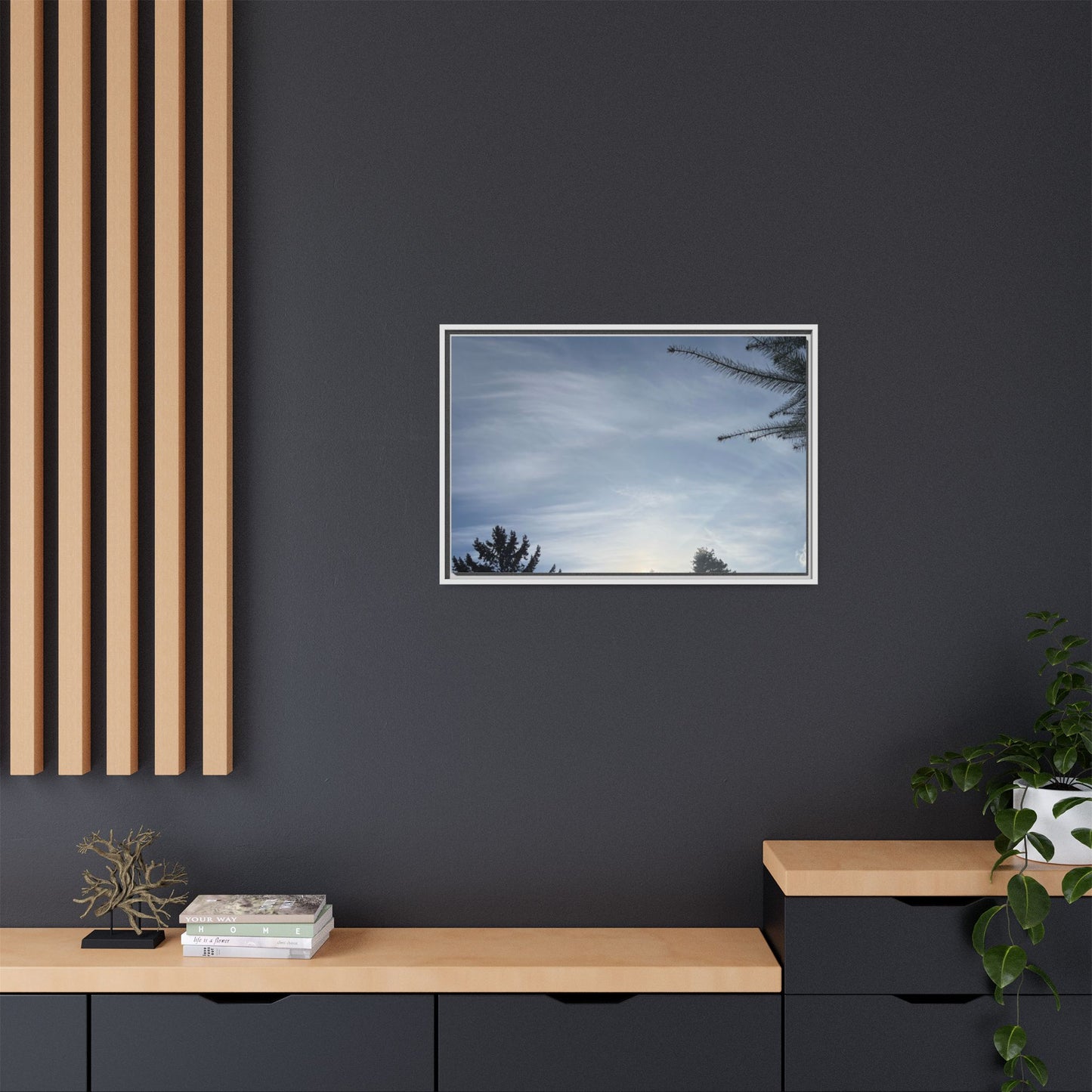 Framed Matte Canvas Wall Art — Winter Sky Tree Photograph