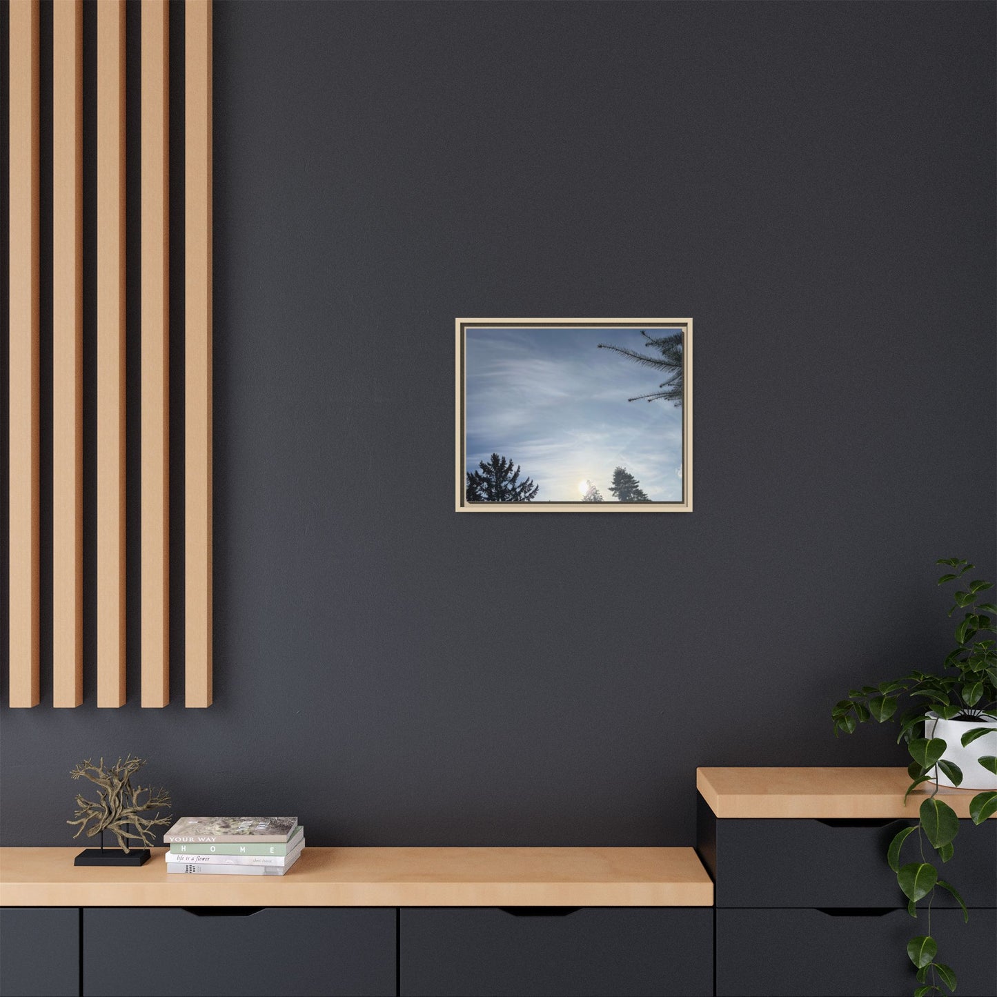 Framed Matte Canvas Wall Art — Winter Sky Tree Photograph