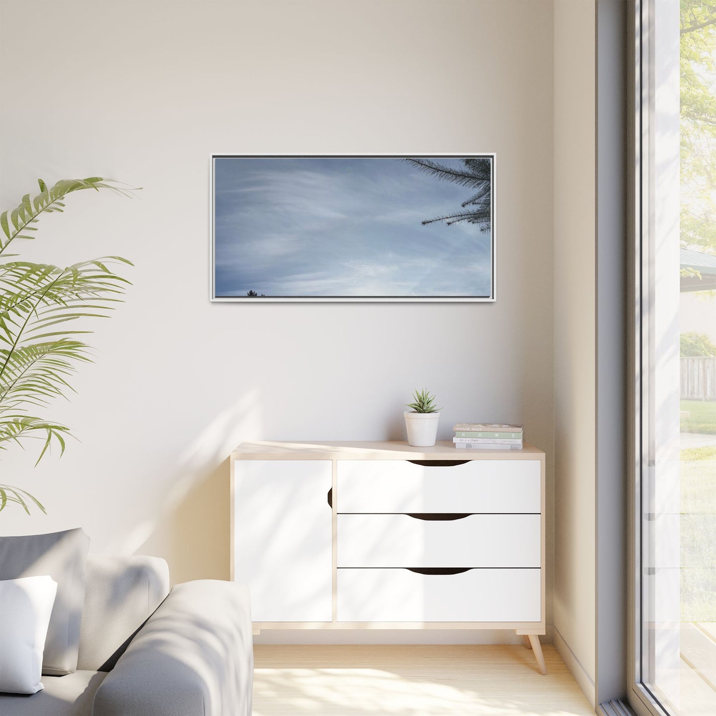 Framed Matte Canvas Wall Art — Winter Sky Tree Photograph