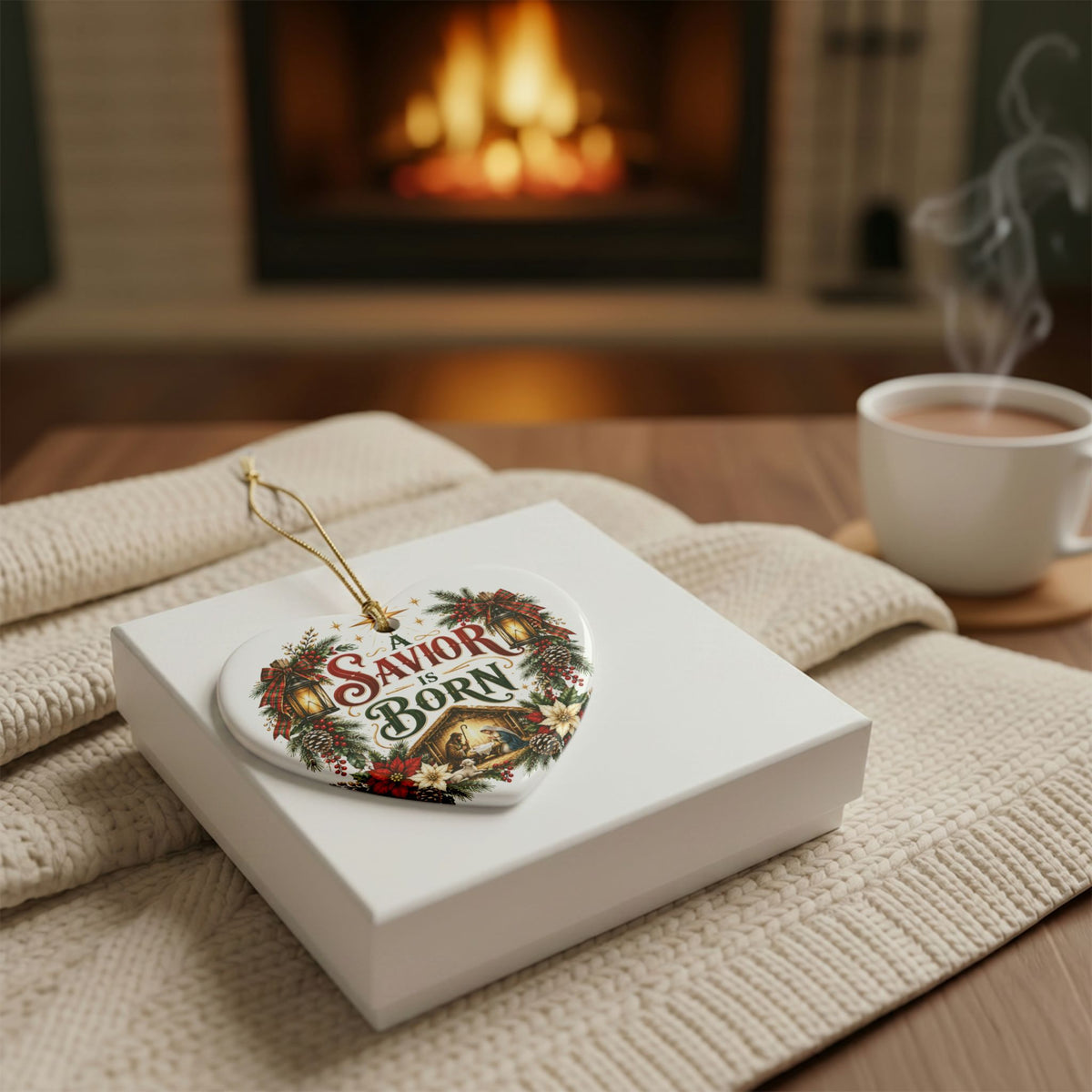A Savior Is Born Christmas Heart Ornament
