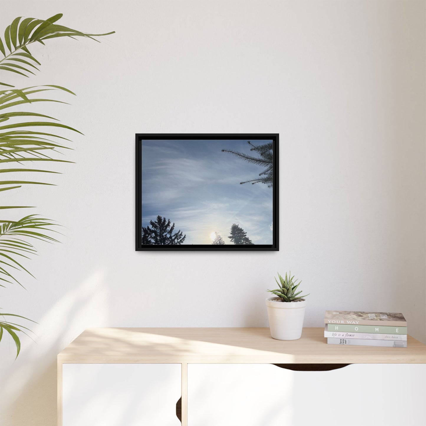 Framed Matte Canvas Wall Art — Winter Sky Tree Photograph