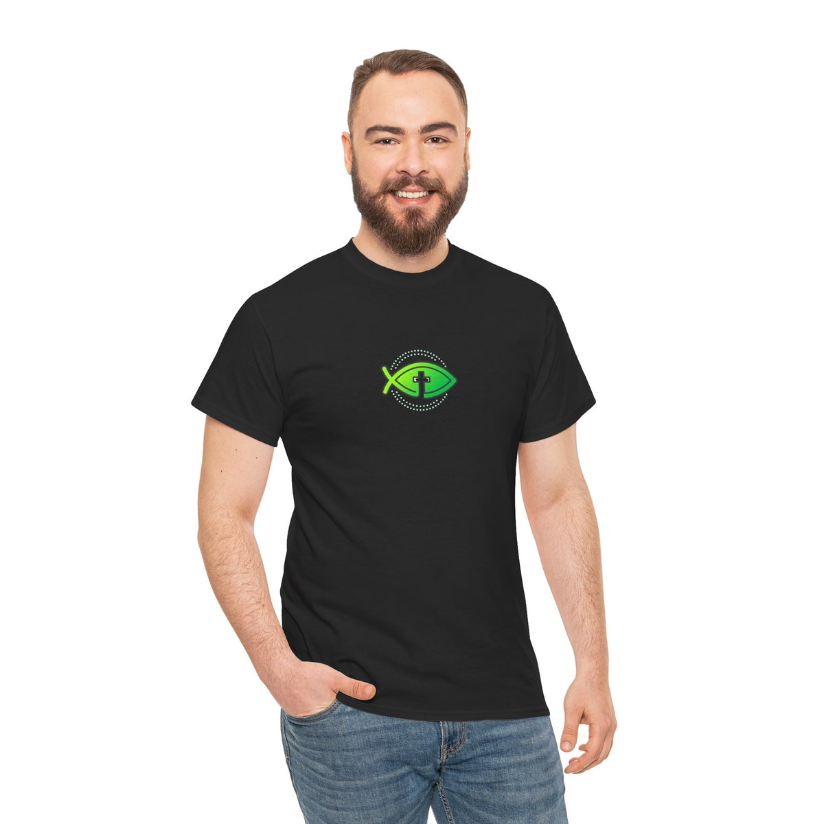 Christian Fish Logo Tee — Green Ichthys Symbol T-Shirt