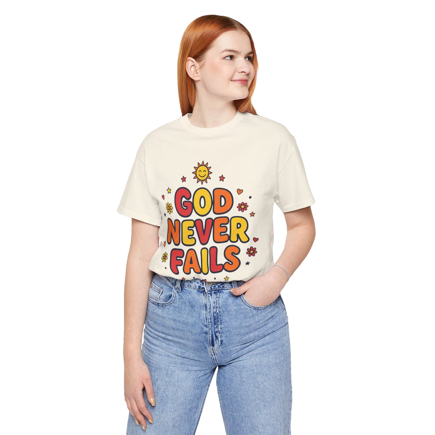 God Never Fails Tee | Christian encouragement, retro groovy pastel