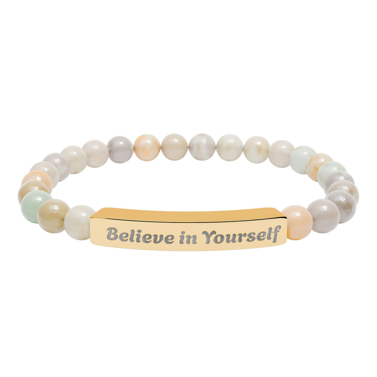 Engraved Natural Stone Stretch Bracelet — "Believe in Yourself"