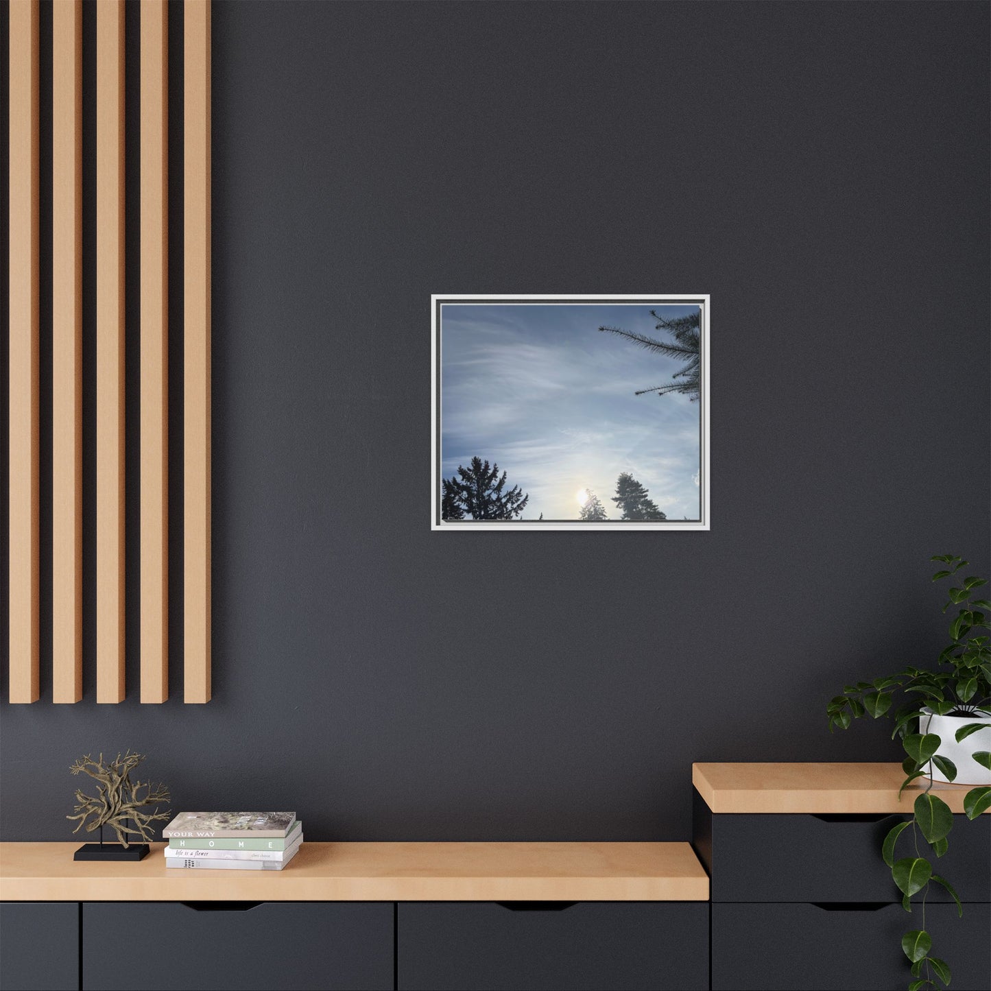 Framed Matte Canvas Wall Art — Winter Sky Tree Photograph