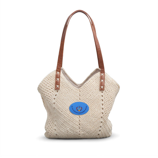 Woven Straw Shoulder Bag — Boho Beach Tote with Leather Straps