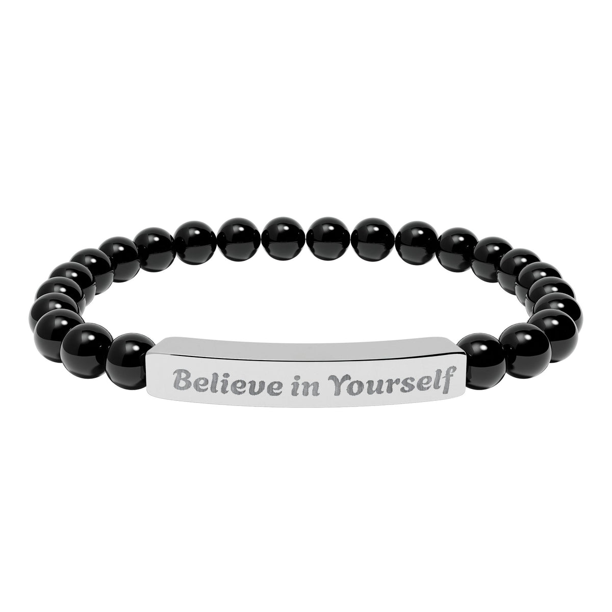 Engraved Natural Stone Stretch Bracelet — "Believe in Yourself"