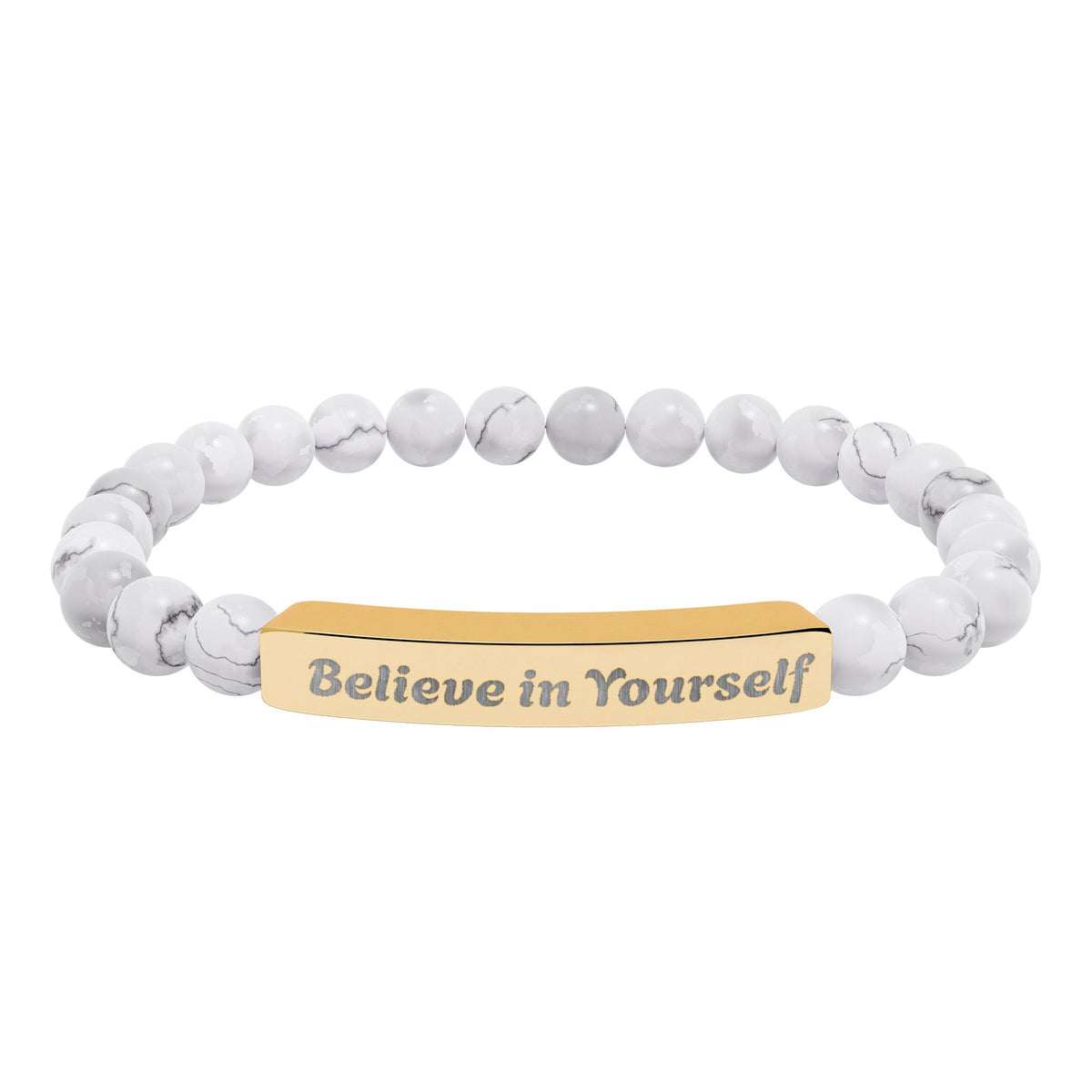 Engraved Natural Stone Stretch Bracelet — "Believe in Yourself"