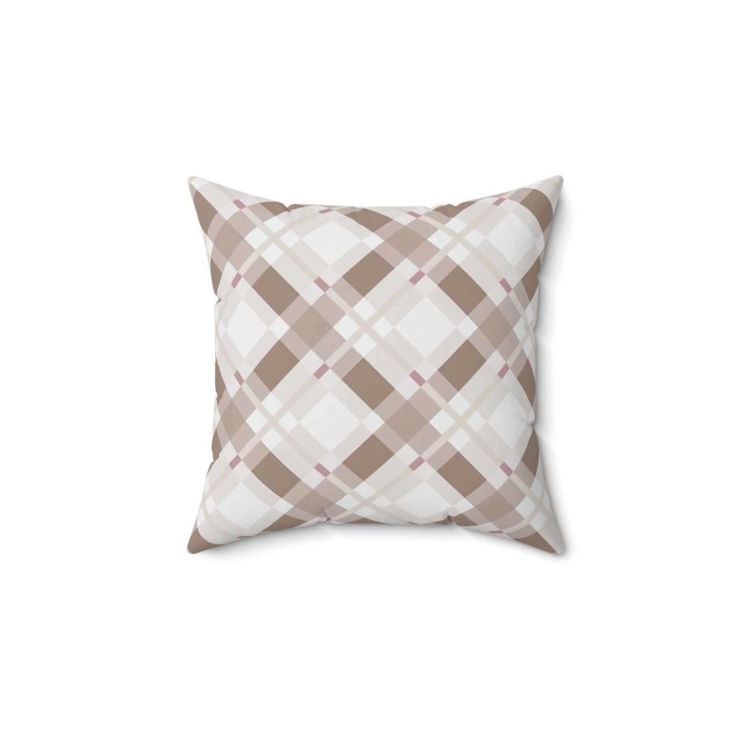 Neutral Beige Plaid Throw Pillow — Cozy Farmhouse Decorative Cushion