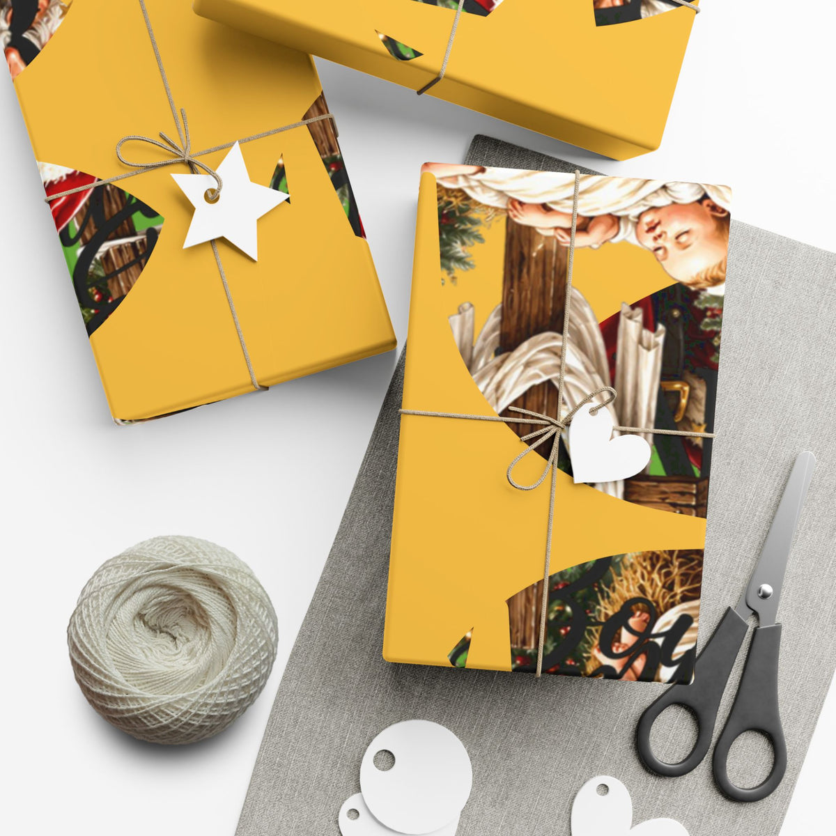 Copy of Gift Wrap Paper – Red & Gold Holiday Nativity Design