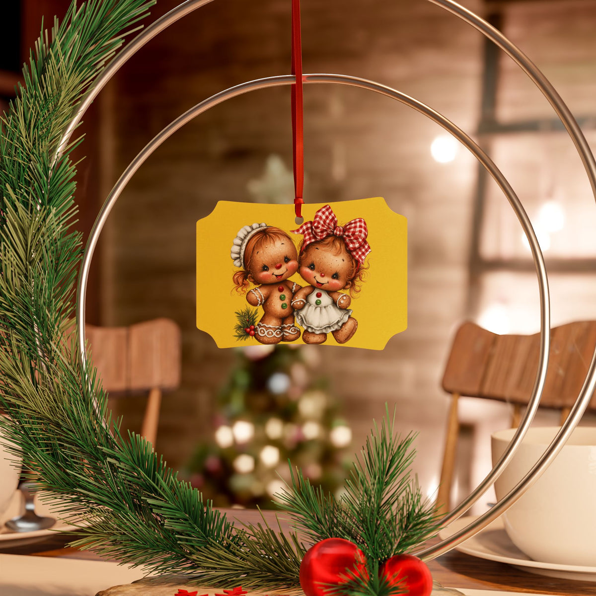 Gingerbread Kids Aluminum Ornament – Retro Christmas Tree Decoration (1/5/10/20 pcs)