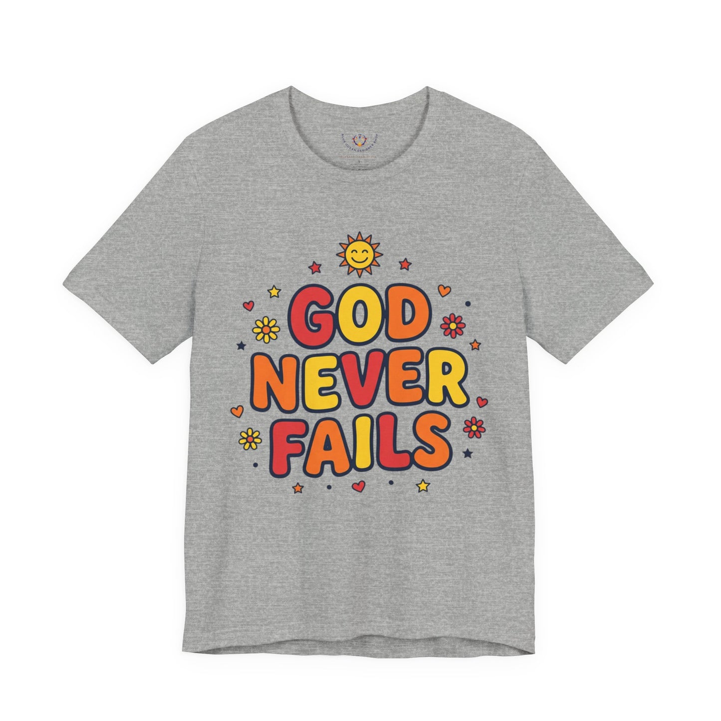 God Never Fails Tee | Christian encouragement, retro groovy pastel
