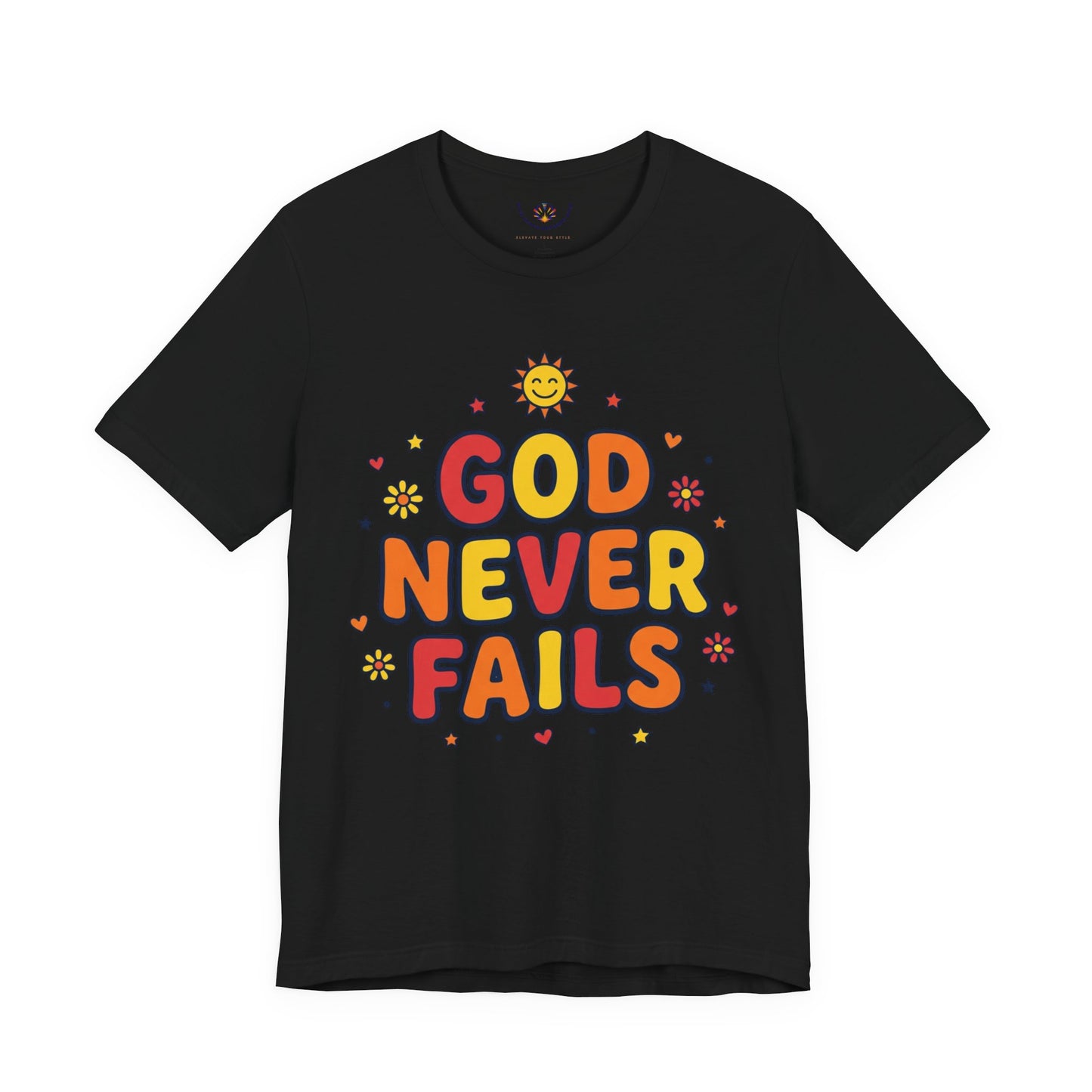 God Never Fails Tee | Christian encouragement, retro groovy pastel