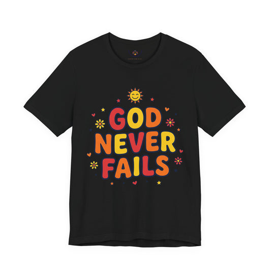 God Never Fails Tee | Christian encouragement, retro groovy pastel