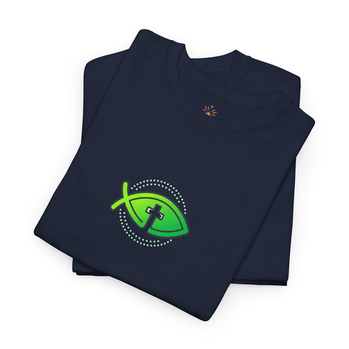 Christian Fish Logo Tee — Green Ichthys Symbol T-Shirt