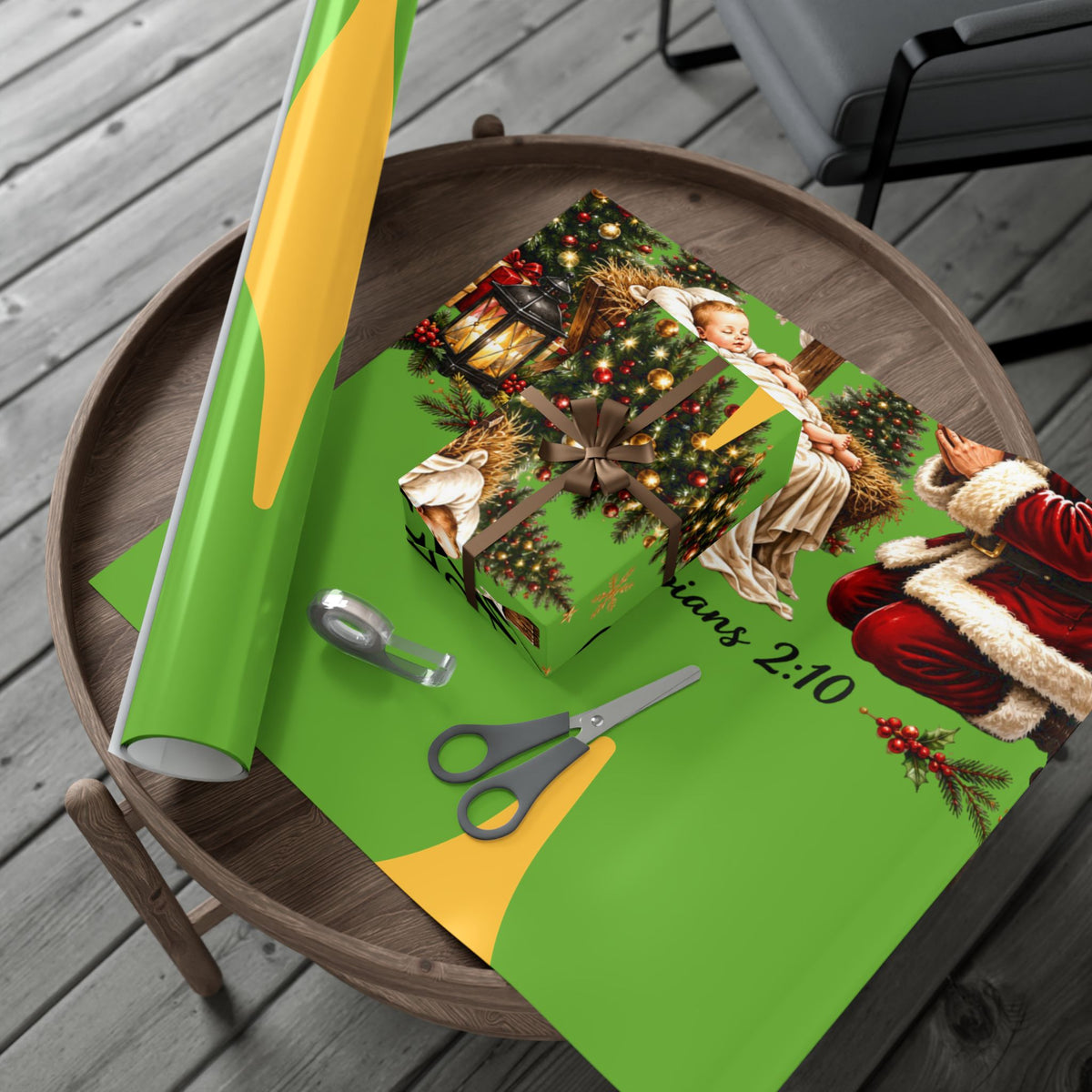 Copy of Gift Wrap Paper – Red & Gold Holiday Nativity Design