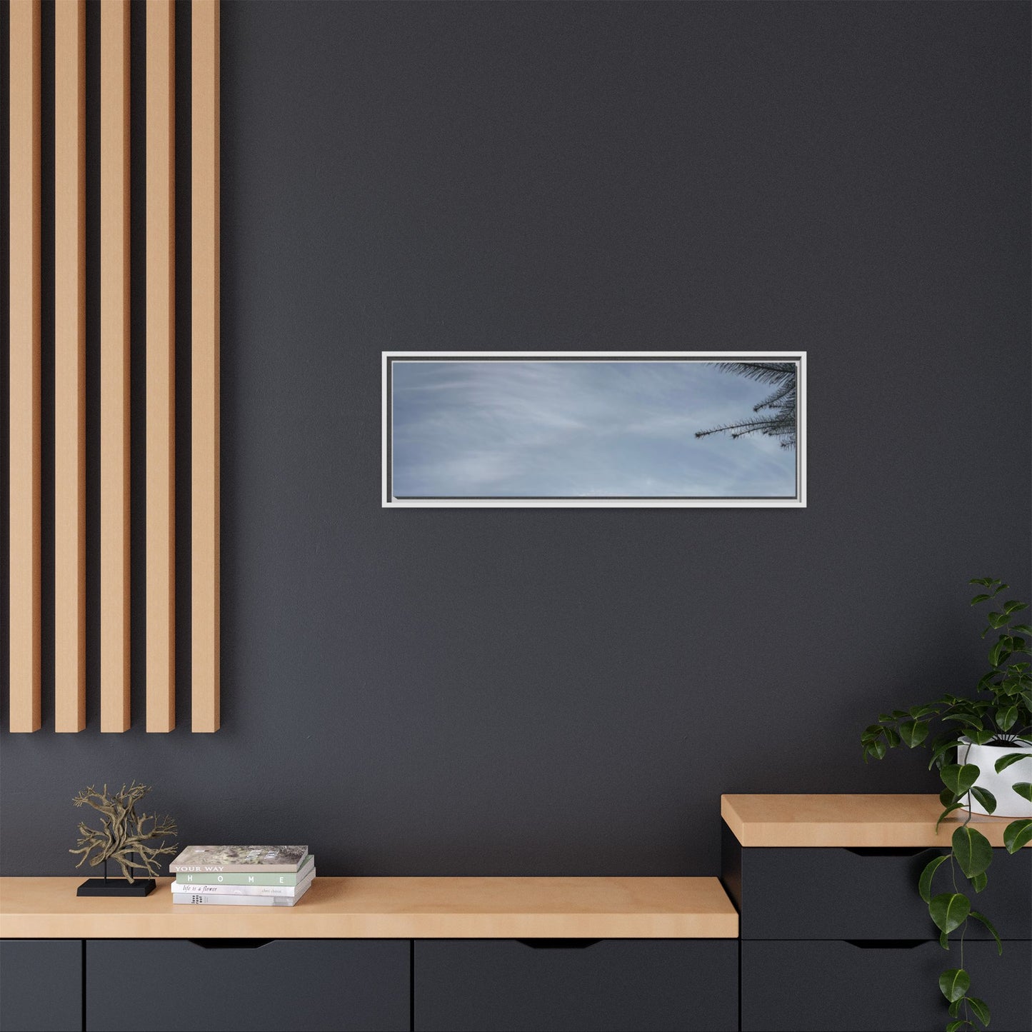 Framed Matte Canvas Wall Art — Winter Sky Tree Photograph