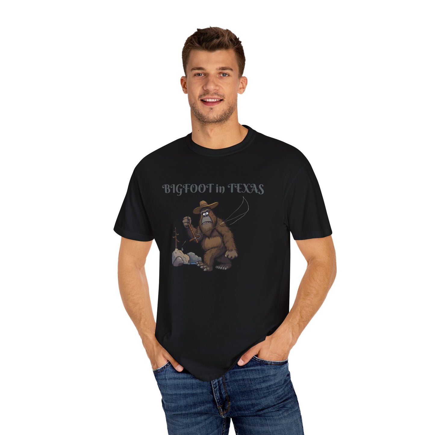 Personalize Bigfoot in Texas T-Shirt, Unisex Garment-Dyed Tee for Outdoor Lovers, Fun Gift for Nature Enthusiasts, Perfect for Texas Celebrations