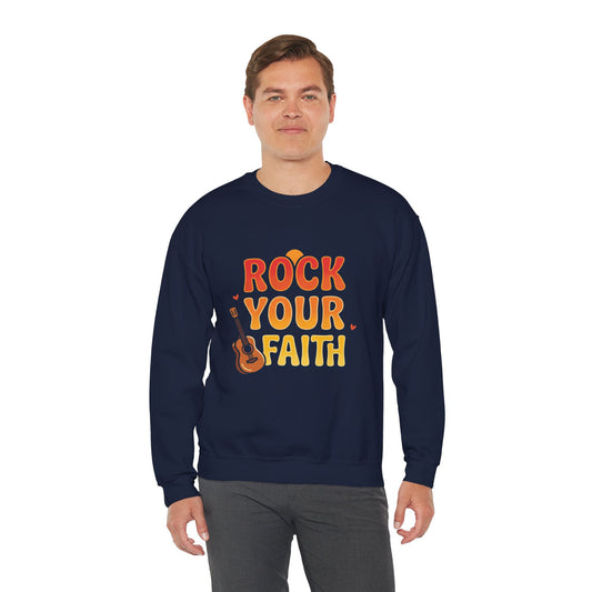 Unisex Rock Your Faith Sweatshirt | Christian Encouragement, Retro Groovy Pastel