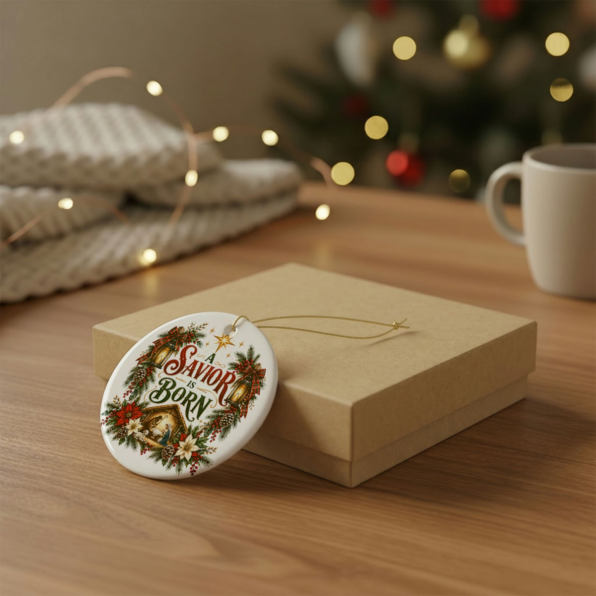 A Savior Is Born Christmas Heart Ornament