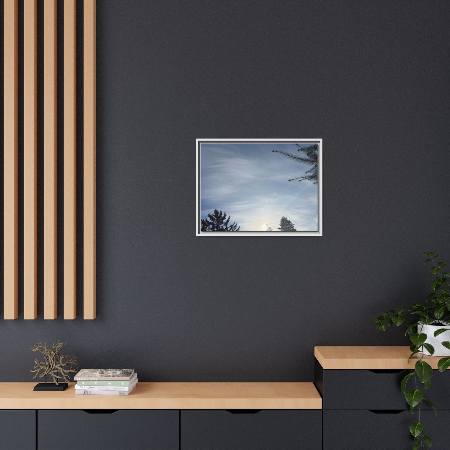 Framed Matte Canvas Wall Art — Winter Sky Tree Photograph