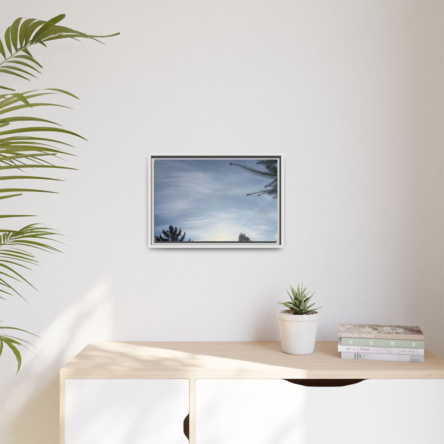 Framed Matte Canvas Wall Art — Winter Sky Tree Photograph