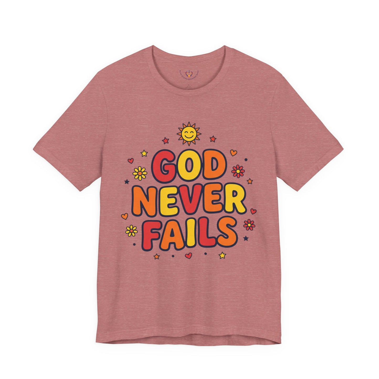 God Never Fails Tee | Christian encouragement, retro groovy pastel