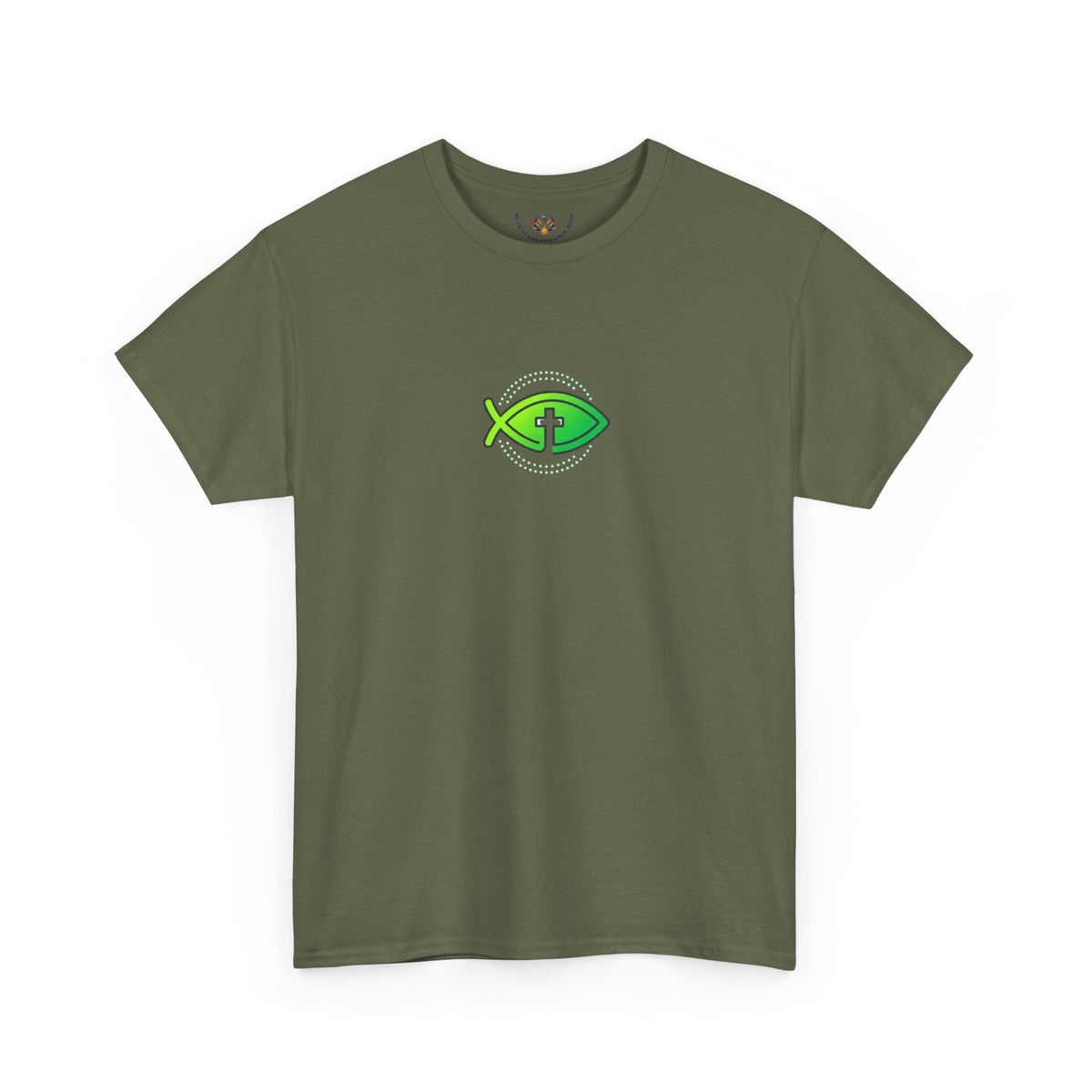 Christian Fish Logo Tee — Green Ichthys Symbol T-Shirt