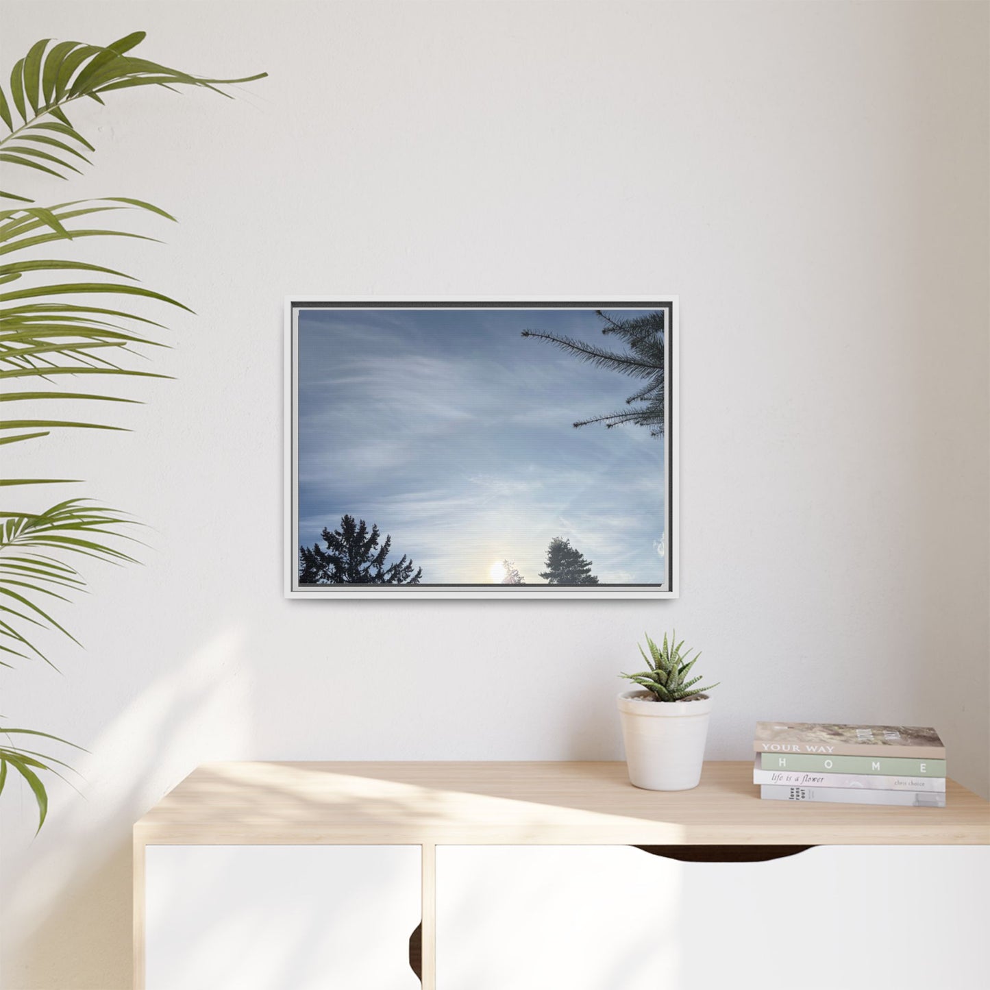 Framed Matte Canvas Wall Art — Winter Sky Tree Photograph