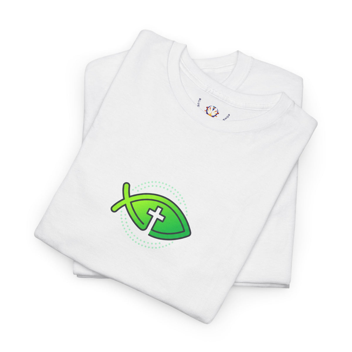 Christian Fish Logo Tee — Green Ichthys Symbol T-Shirt